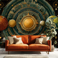 Celestial Orrey Mural Wallpaper — Vintage Cosmic Map Pattern Mural Wallpaper - pure wallpaper artwork