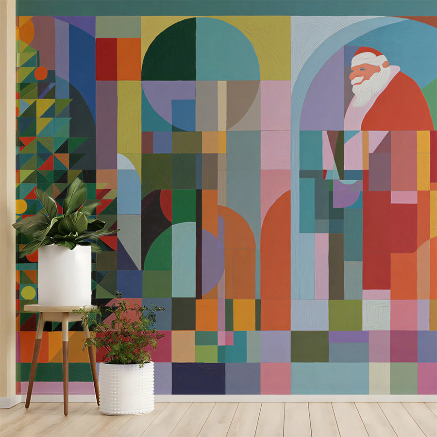 Cubist Holiday Abstract Mural Wallpaper — Modern Color Block Mural Wallpaper