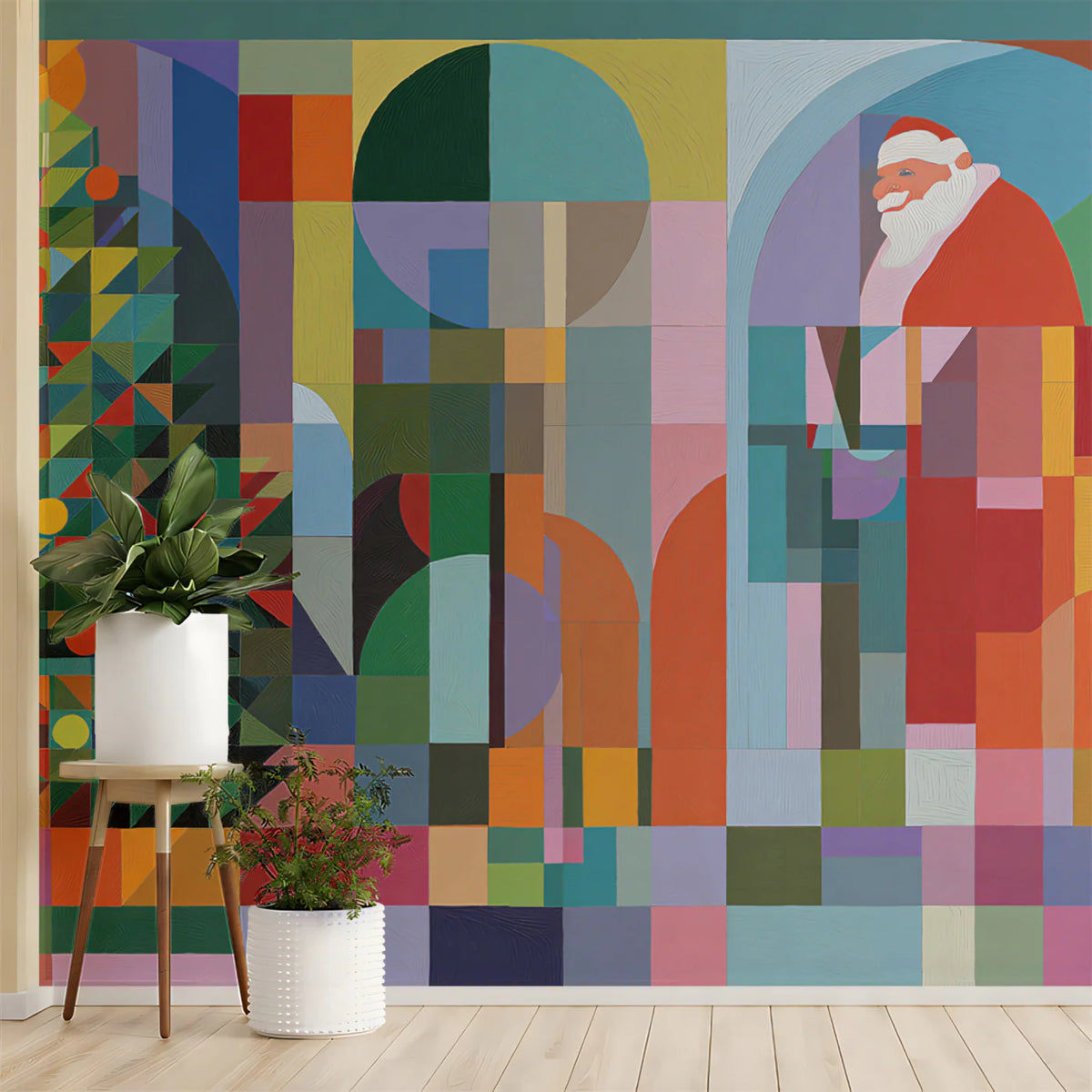 Cubist Holiday Abstract Mural Wallpaper — Modern Color Block Mural Wallpaper - pure wallpaper artwork