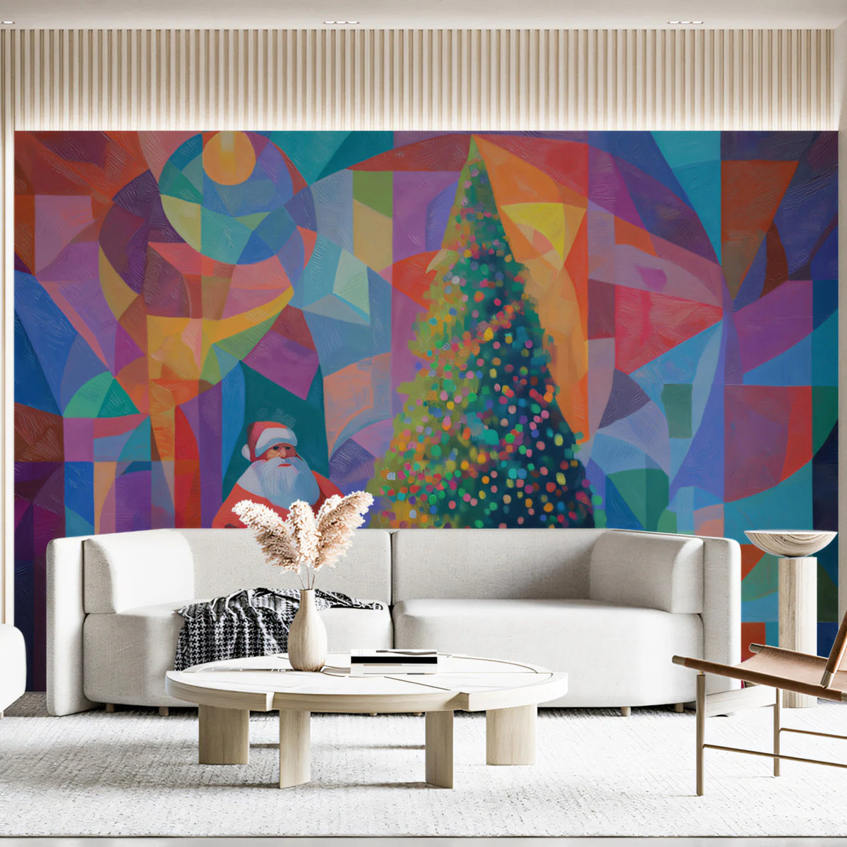 Cubist Holiday Santa Mural Wallpaper — Expressionist Festive Art Mural Wallpaper - pure wallpaper artwork