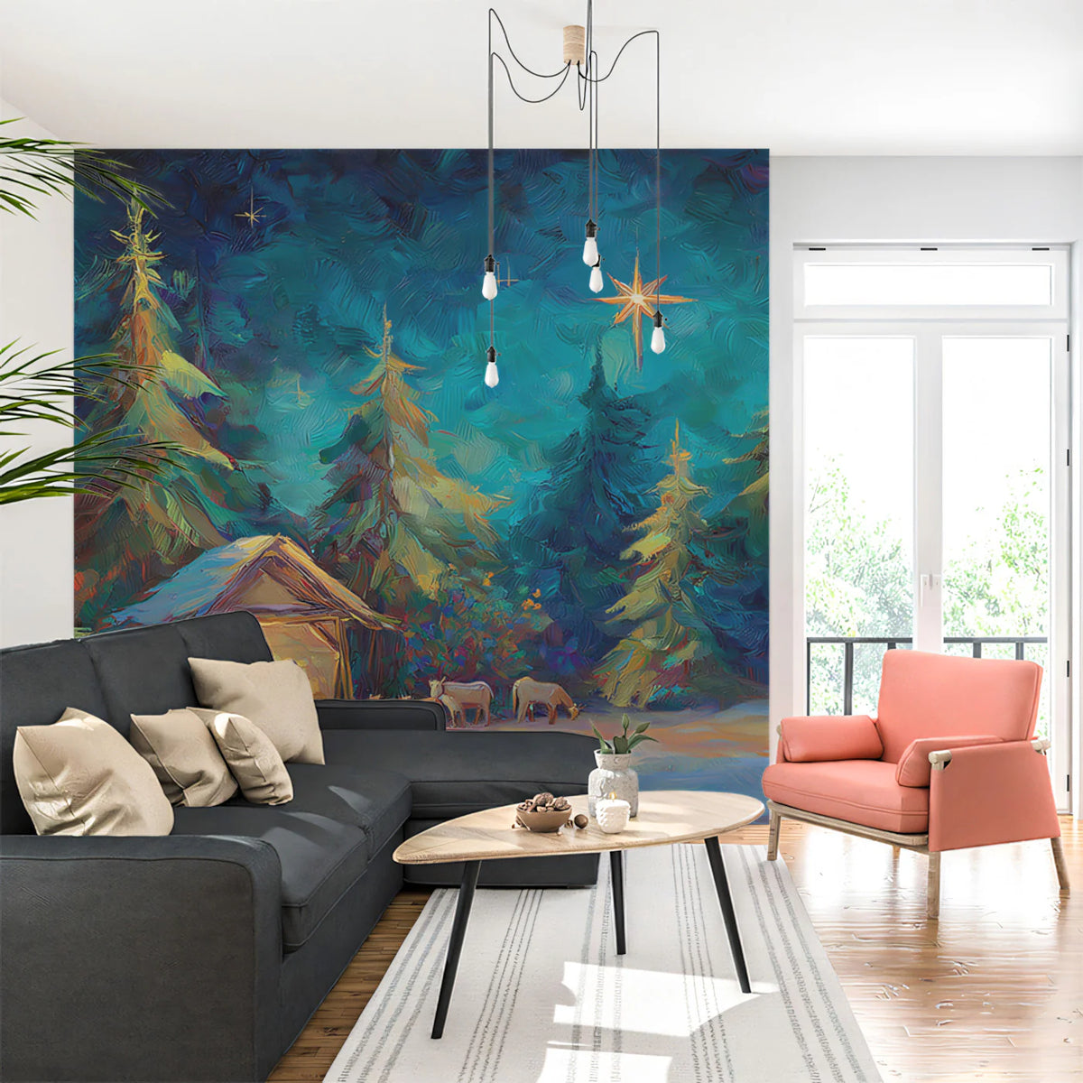 Nativity Oil Painting Mural Wallpaper — Expressive Winter Forest Mural Wallpaper - pure wallpaper artwork