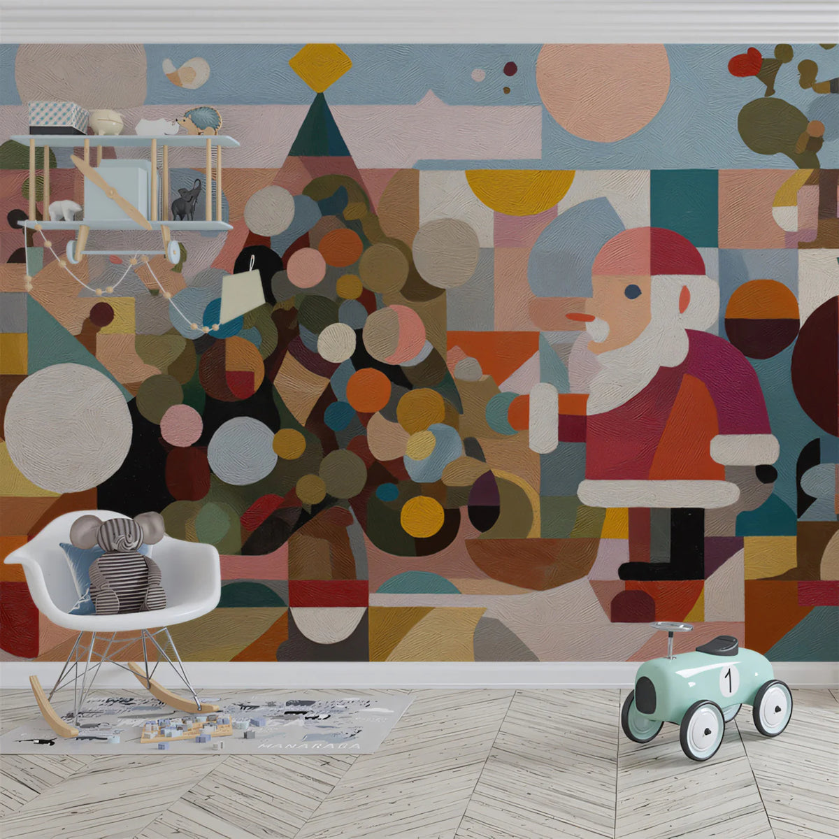Abstract Festive Geometric Mural Wallpaper — Playful Seasonal Art Mural Wallpaper - pure wallpaper artwork