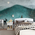Winter Mountain Celebration Mural Wallpaper — Whimsical Teal Scene Mural Wallpaper - pure wallpaper artwork
