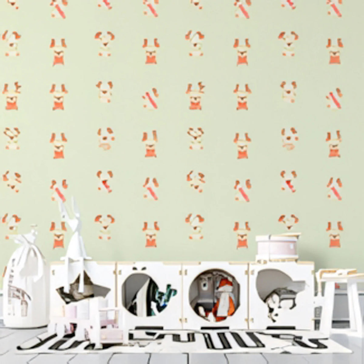Reindeer and Candy Cane Mural Wallpaper — Soft Festive Whimsy Mural Wallpaper - pure wallpaper artwork