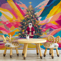 Abstract Holiday Santa and Christmas Tree Mural Wallpaper - pure wallpaper artwork