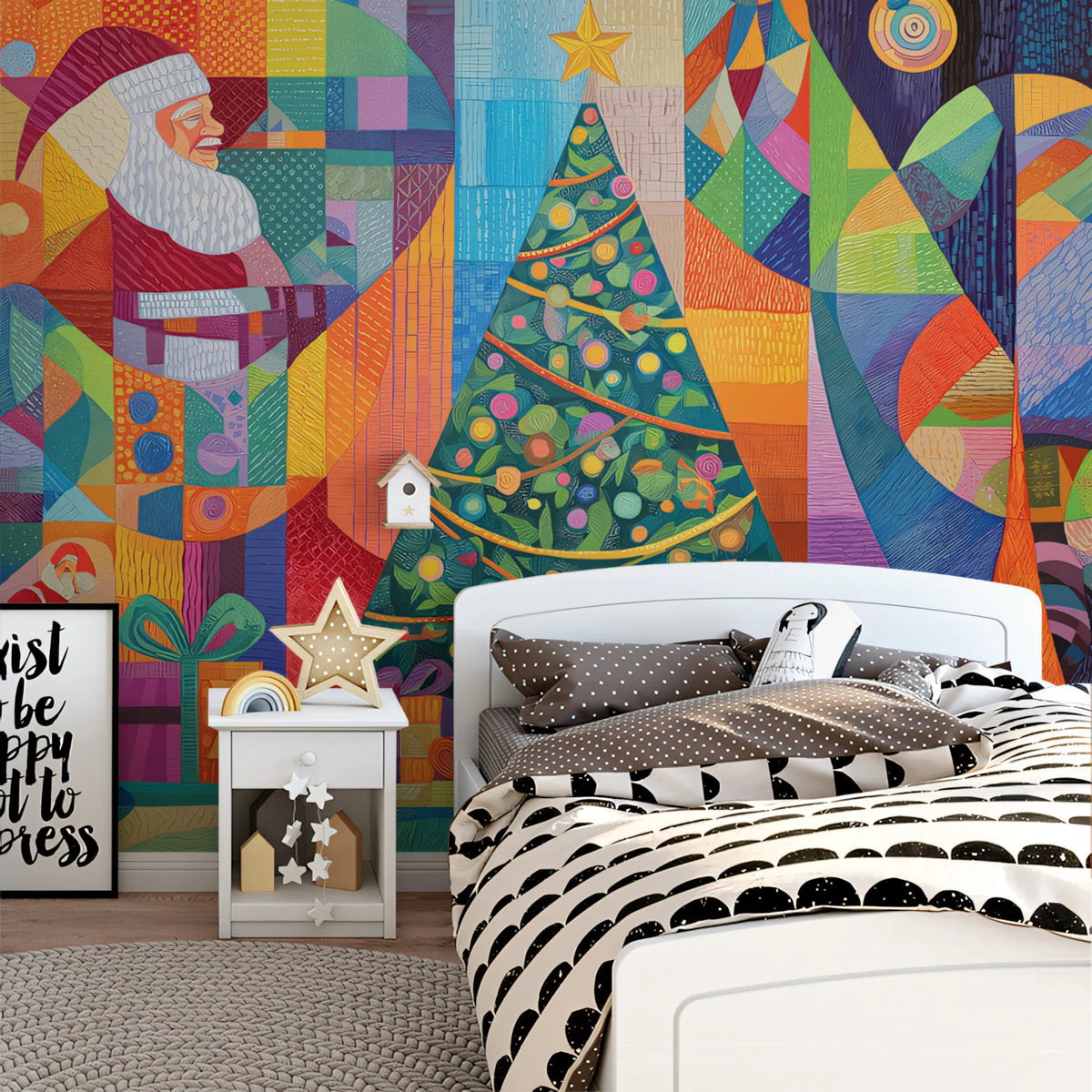 Festive Mosaic Abstract Mural Wallpaper — Colorful Geometric Tableau Mural Wallpaper - pure wallpaper artwork