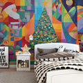 Festive Mosaic Abstract Mural Wallpaper — Colorful Geometric Tableau Mural Wallpaper - pure wallpaper artwork