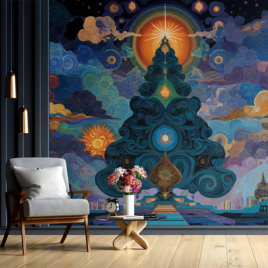 Celestial Mandala Christmas Mural Wallpaper — Mystical Cosmic Decor Mural Wallpaper