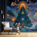 Celestial Mandala Christmas Mural Wallpaper — Mystical Cosmic Decor Mural Wallpaper - pure wallpaper artwork