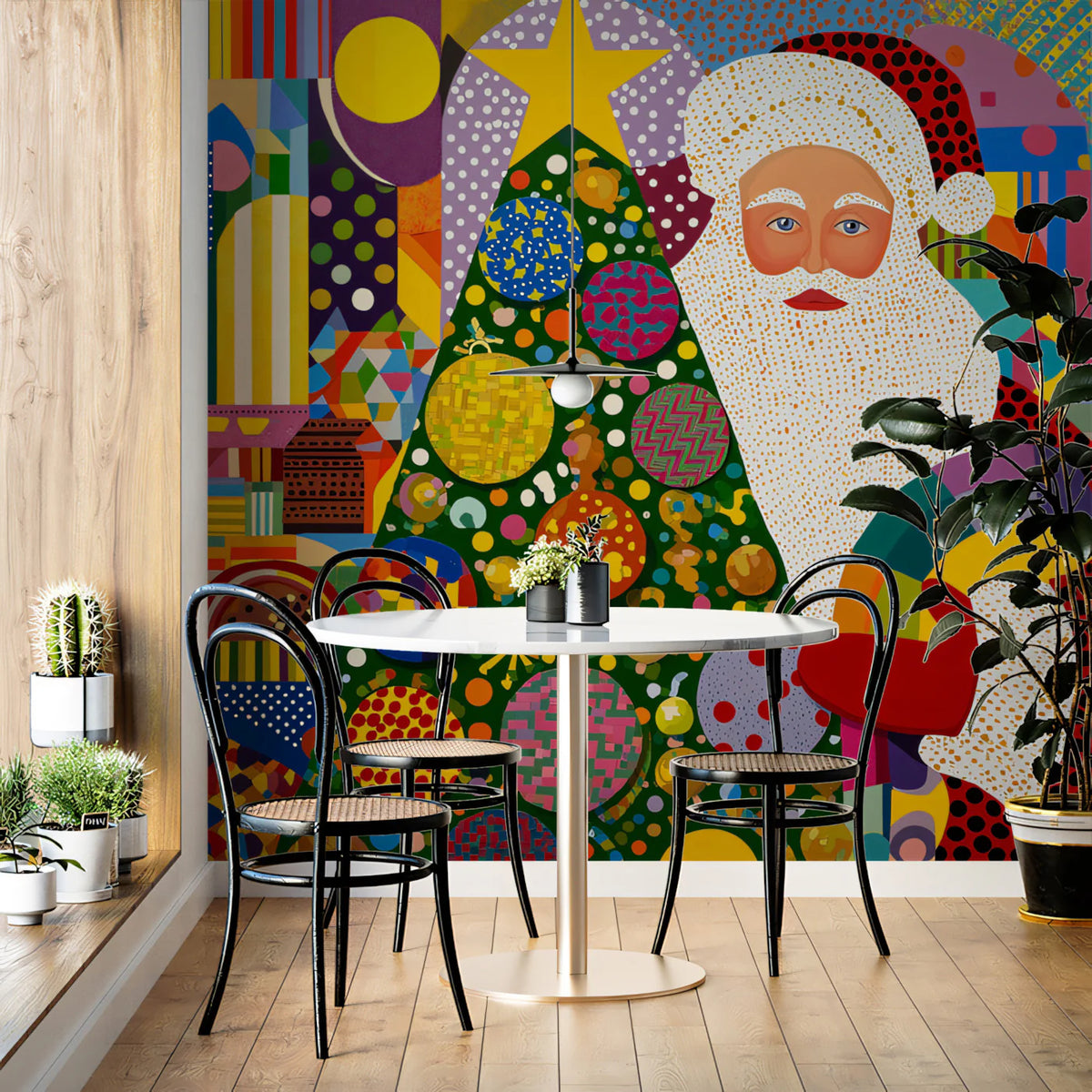 Pop Art Christmas Cityscape Mural Wallpaper — Vibrant Urban Festive Mural Wallpaper - pure wallpaper artwork