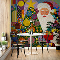 Pop Art Christmas Cityscape Mural Wallpaper — Vibrant Urban Festive Mural Wallpaper - pure wallpaper artwork