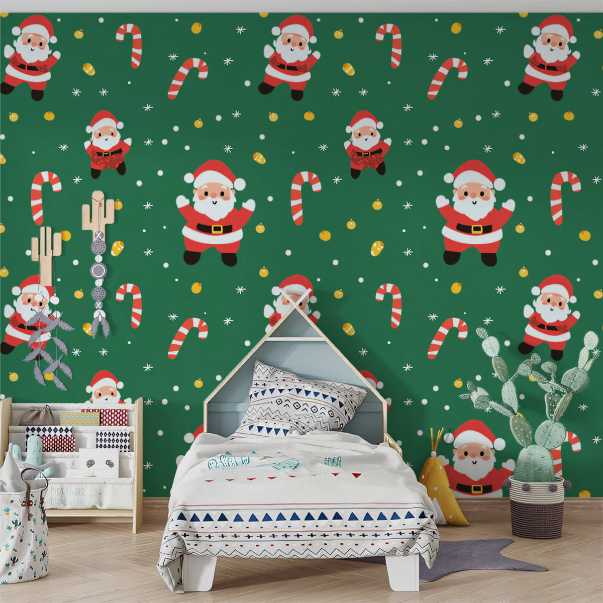 Jolly Santa and Candy Cane Pattern Mural Wallpaper - pure wallpaper artwork