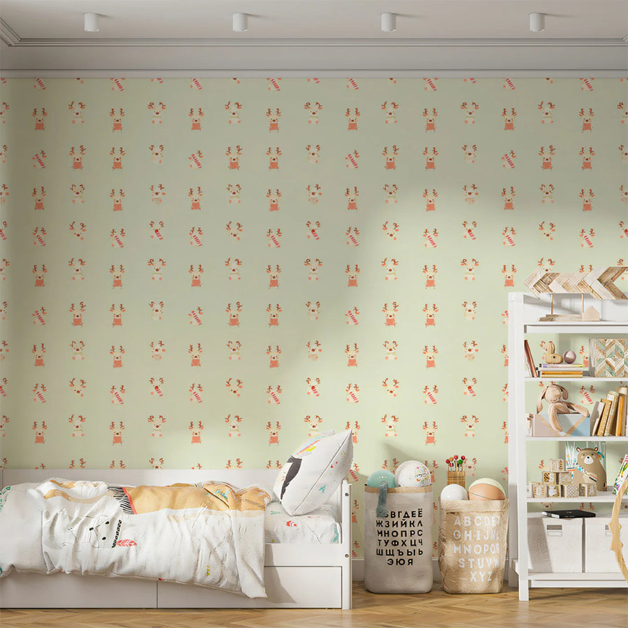 Micro Reindeer and Candy Cane Mural Wallpaper — Whimsical Holiday Mural Wallpaper