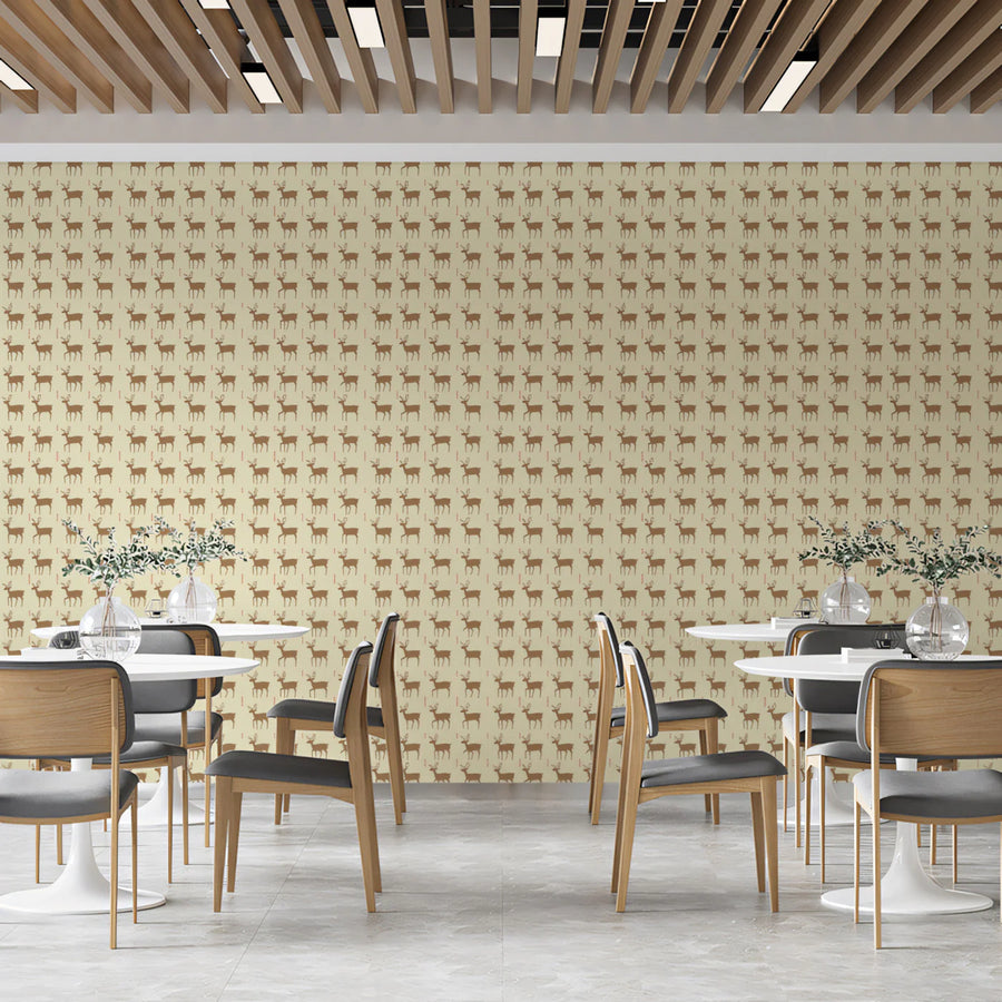 Minimalist Reindeer Silhouette Mural Wallpaper — Soft Neutral Mural Wallpaper