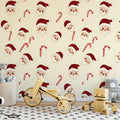 Santa and Candy Cane Mural Wallpaper — Whimsical Holiday Pattern Mural Wallpaper - pure wallpaper artwork