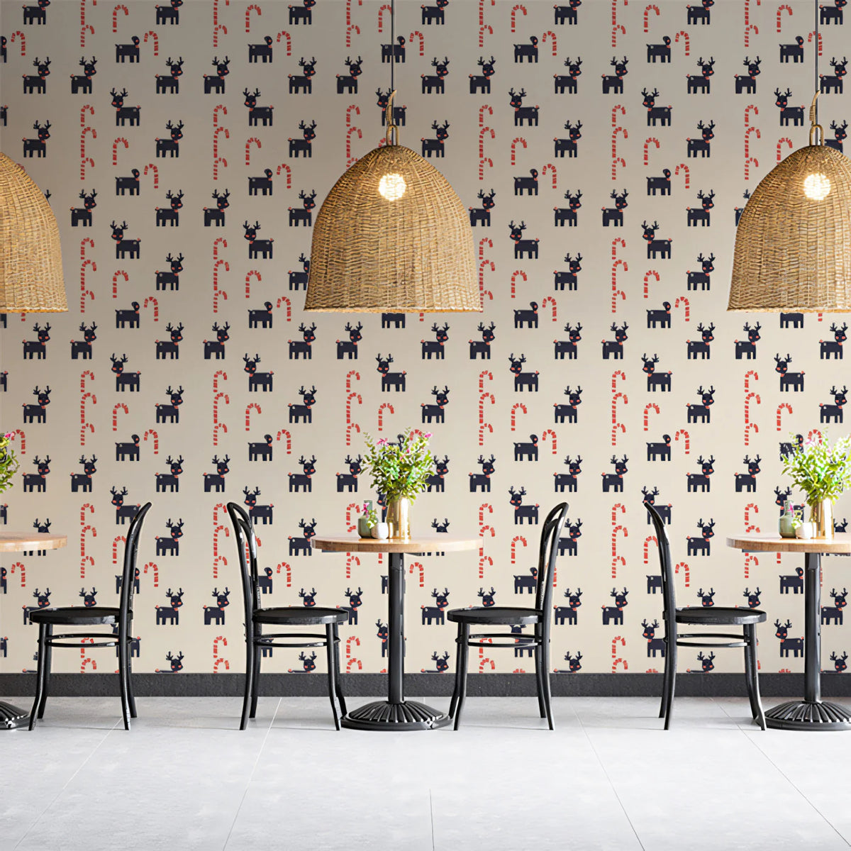 Pixelated Reindeer and Candy Cane Mural Wallpaper — Festive Retro Mural Wallpaper - pure wallpaper artwork