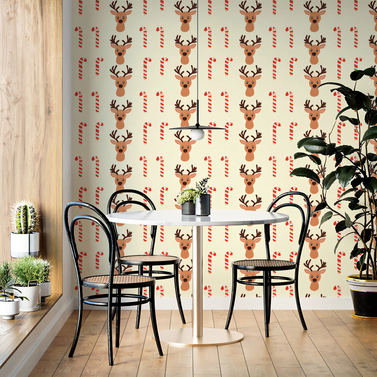 Reindeer and Candy Cane Grid Mural Wallpaper — Whimsical Holiday Mural Wallpaper - pure wallpaper artwork