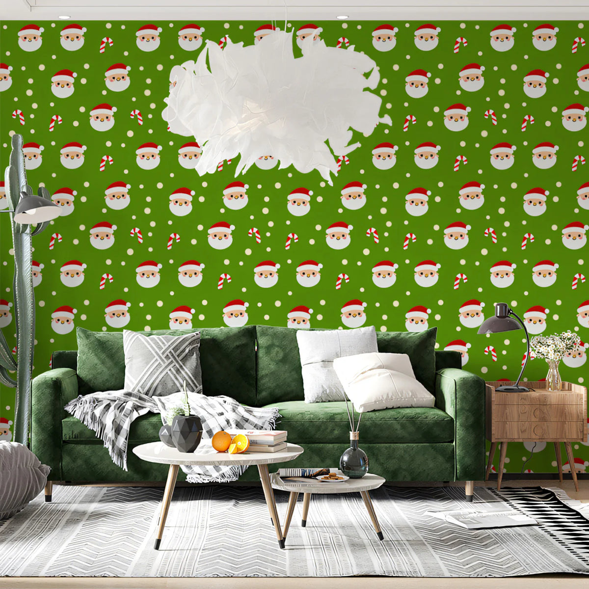 Merry Santa & Candy Cane Mural Wallpaper — Festive Holiday Green Mural Wallpaper - pure wallpaper artwork