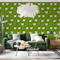 Merry Santa & Candy Cane Mural Wallpaper — Festive Holiday Green Mural Wallpaper - pure wallpaper artwork