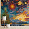Cosmic Swirl Christmas Mural Wallpaper — Vibrant Psychedelic Art Mural Wallpaper - pure wallpaper artwork