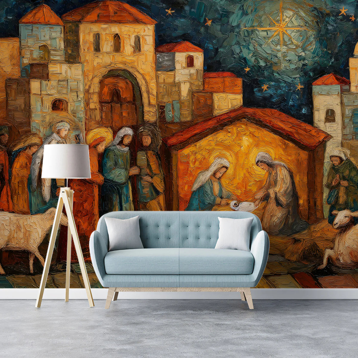 Nativity Oil Painting Mural Wallpaper — Impressionist Wall Art Mural Wallpaper - pure wallpaper artwork