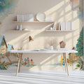 Watercolor Winter Village Mural Wallpaper — Festive Holiday Scenes Mural Wallpaper - pure wallpaper artwork