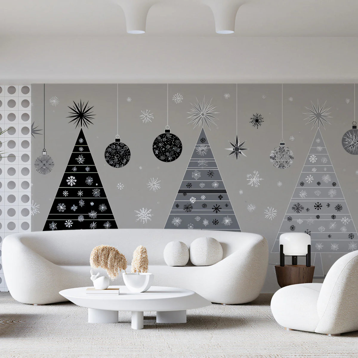 Graphic Mid-Century Christmas Tree Mural Wallpaper — Retro Minimalist Mural Wallpaper - pure wallpaper artwork