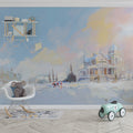 Snowy Mansion Landscape Mural Wallpaper — Impressionistic Winter Mural Wallpaper - pure wallpaper artwork