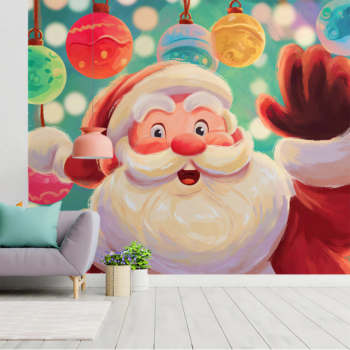 Cheerful Santa Portrait Mural Wallpaper — Festive Holiday Art Mural Wallpaper - pure wallpaper artwork