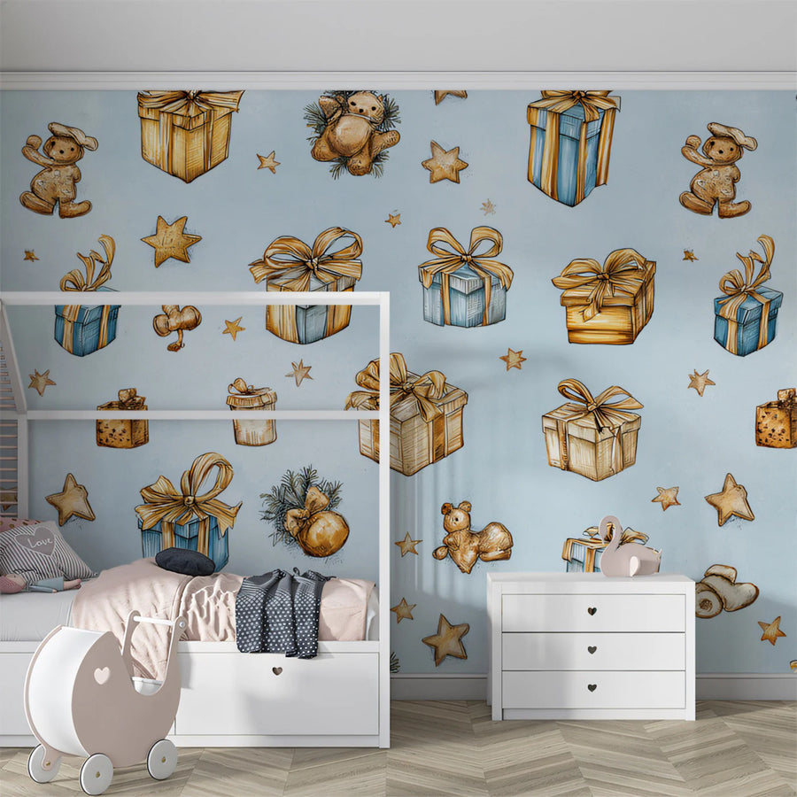Vintage Toy and Gift Mural Wallpaper —Nostalgic Holiday Art Mural Wallpaper