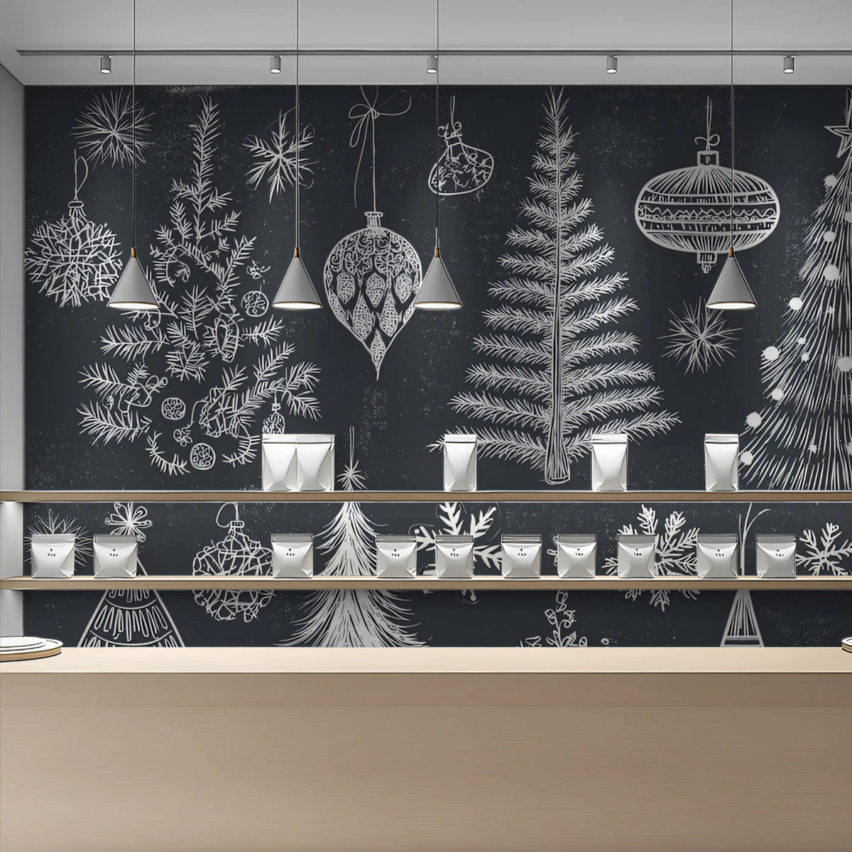 Chalkboard Christmas Sketch Mural Wallpaper —Hand-Drawn Holiday Art Mural Wallpaper - pure wallpaper artwork