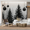 Snowy Evergreen Forest Silhouette Mural Wallpaper - pure wallpaper artwork