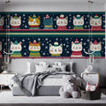 Festive Cat Knit Mural Wallpaper — Whimsical Holiday Striped Pattern Mural Wallpaper - pure wallpaper artwork