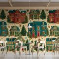 Winter Village Cottage Mural Wallpaper — Nostalgic Holiday Pattern Mural Wallpaper - pure wallpaper artwork