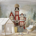 Victorian Mansion Winter Scene Mural Wallpaper — Festive Holiday Art Mural Wallpaper - pure wallpaper artwork