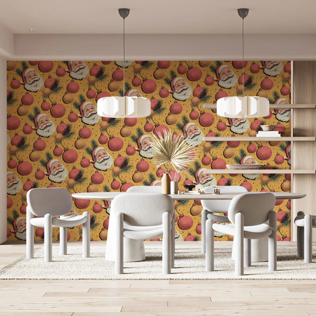 Vintage Santa Ornament Mural Wallpaper — Nostalgic Holiday Pattern Mural Wallpaper - pure wallpaper artwork