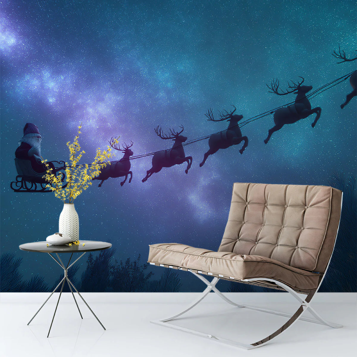 Cosmic Santa Sleigh Ride Mural Wallpaper — Magical Night Sky Mural Wallpaper - pure wallpaper artwork