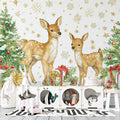 Deer and Holiday Tree Mural Wallpaper — Traditional Festive Scene Mural Wallpaper - pure wallpaper artwork