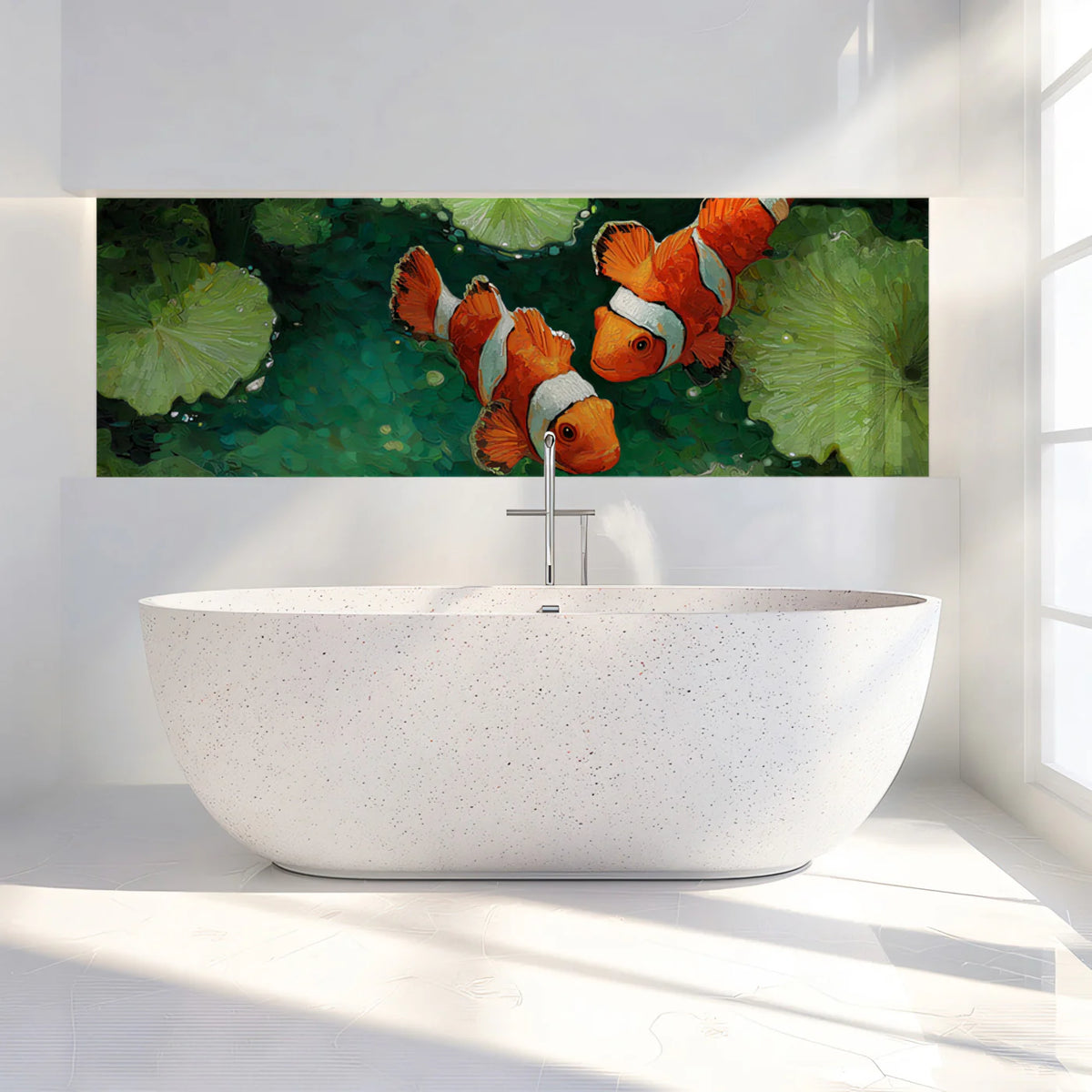 Clownfish Lily Pad Pond Mural Wallpaper — Artistic Marine Scene Mural Wallpaper - pure wallpaper artwork