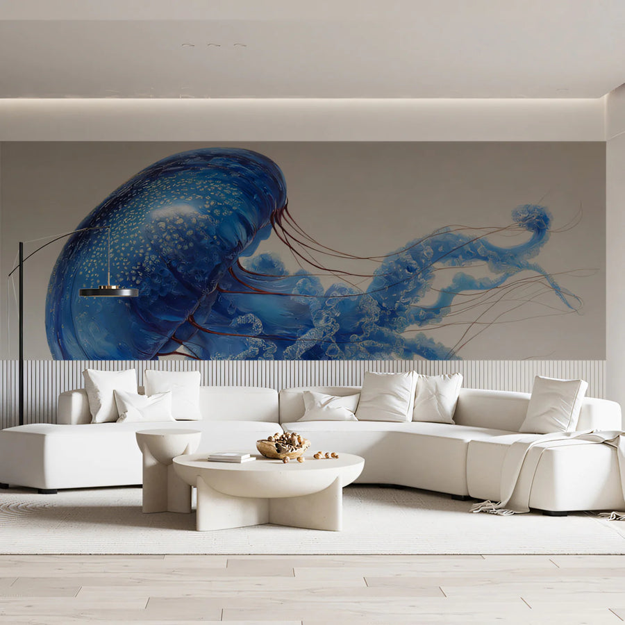 Floating Bioluminescent Jellyfish Mural — Artistic Marine Art Mural Wallpaper