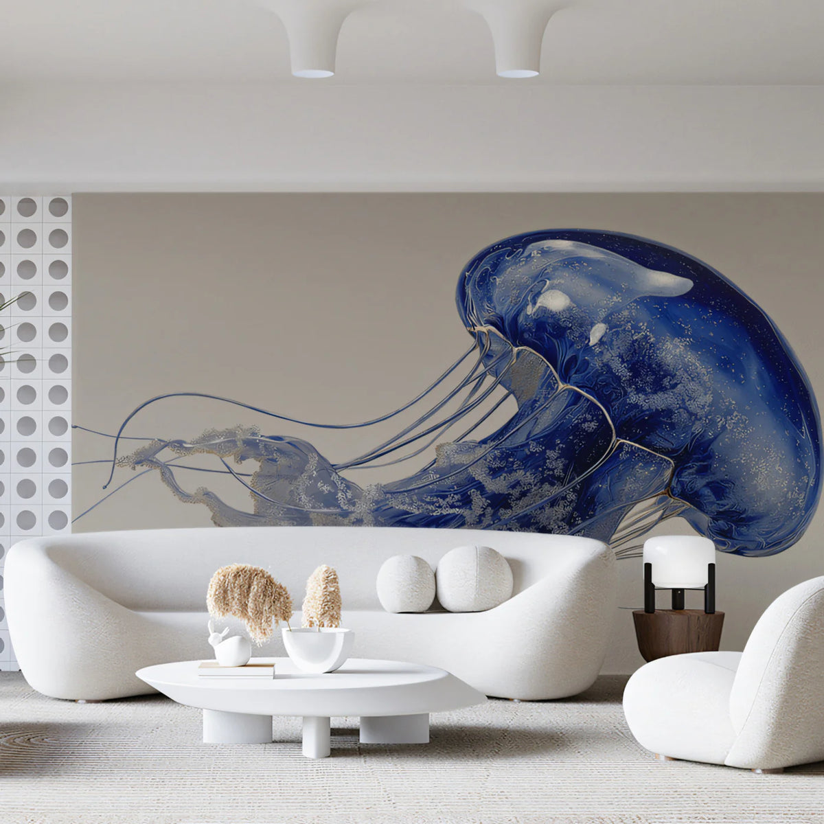 Glassy Jellyfish Mural Wallpaper — Surreal Blue Marine Art Mural Wallpaper - pure wallpaper artwork