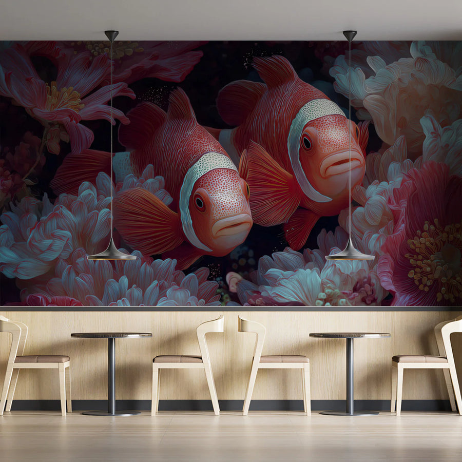 Macro Clownfish and Anemone Mural Wallpaper — Surreal Floral Art Mural Wallpaper