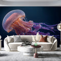 Bioluminescent Jellyfish Mural Wallpaper — Deep Sea Art Mural Wallpaper - pure wallpaper artwork