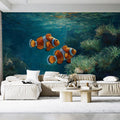 Clownfish Reef Mural Wallpaper — Impressionistic Aquatic Art Mural Wallpaper - pure wallpaper artwork