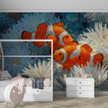 Clownfish and White Anemone Impasto Mural Wallpaper - pure wallpaper artwork