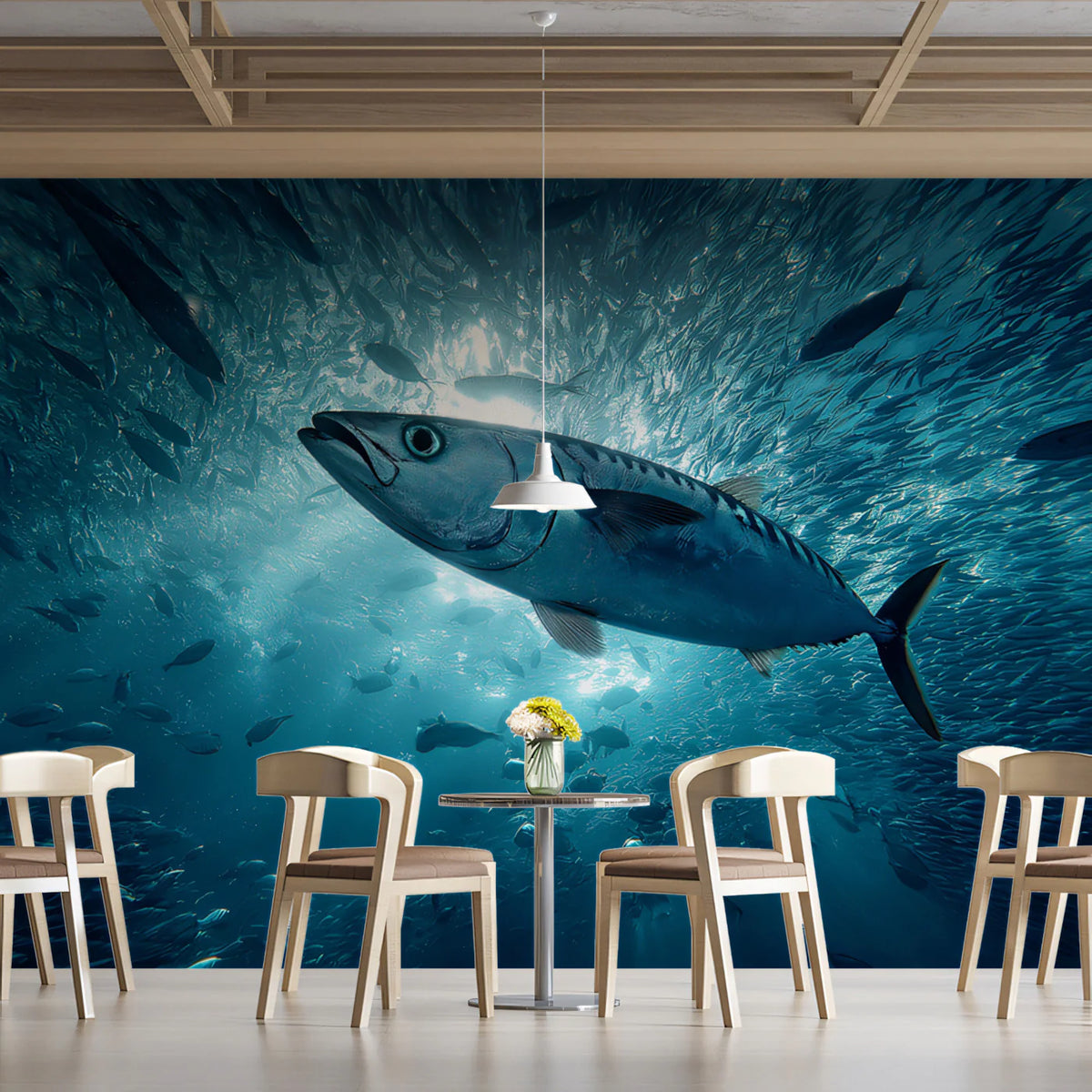 Tuna Vortex Underwater Mural Wallpaper — Realistic Aquatic Scene Mural Wallpaper - pure wallpaper artwork
