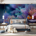 Clownfish in Purple Anemone Mural Wallpaper — Surreal Macro Floral Mural Wallpaper - pure wallpaper artwork