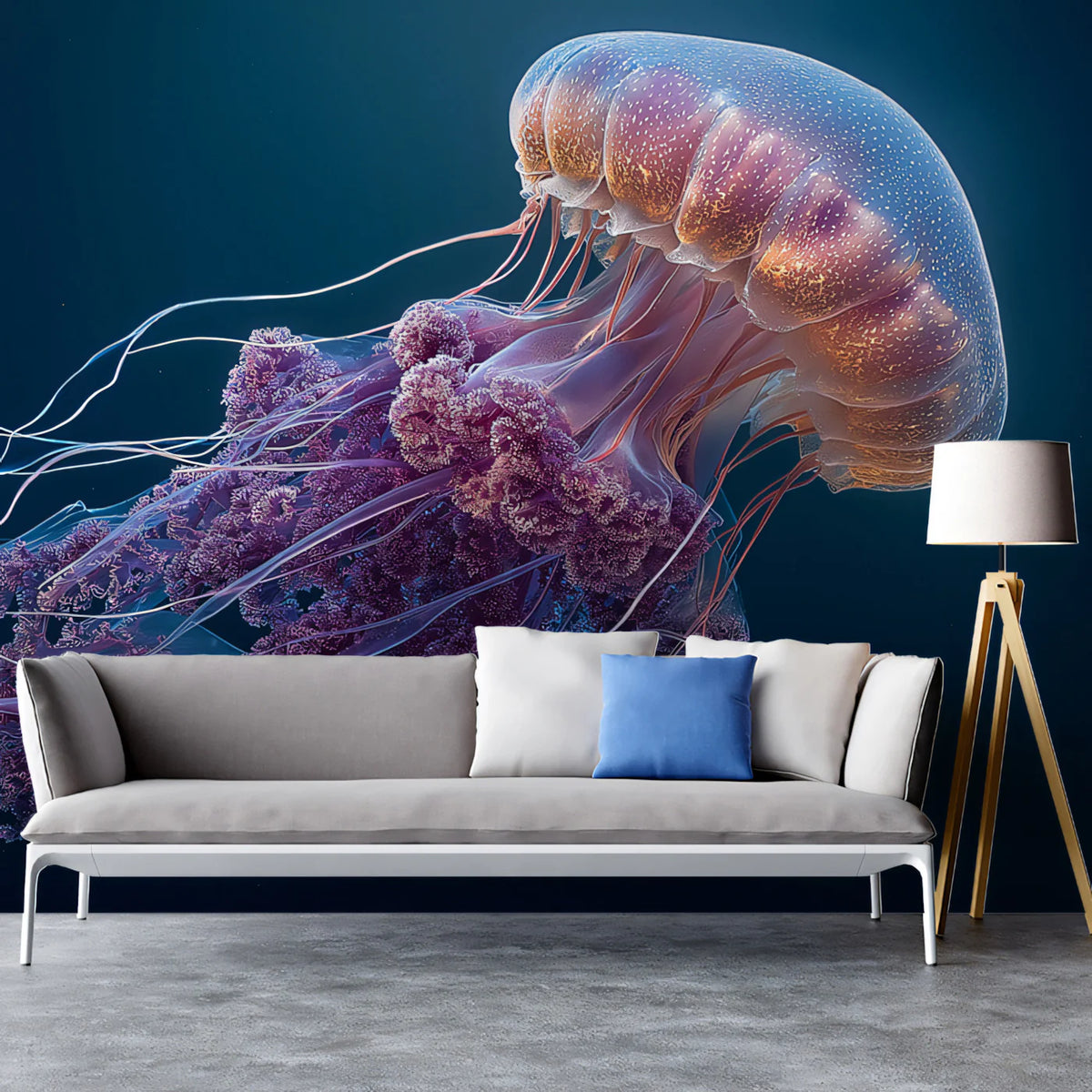 Bioluminescent Jellyfish Mural Wallpaper — Deep Sea Drama Mural Wallpaper - pure wallpaper artwork
