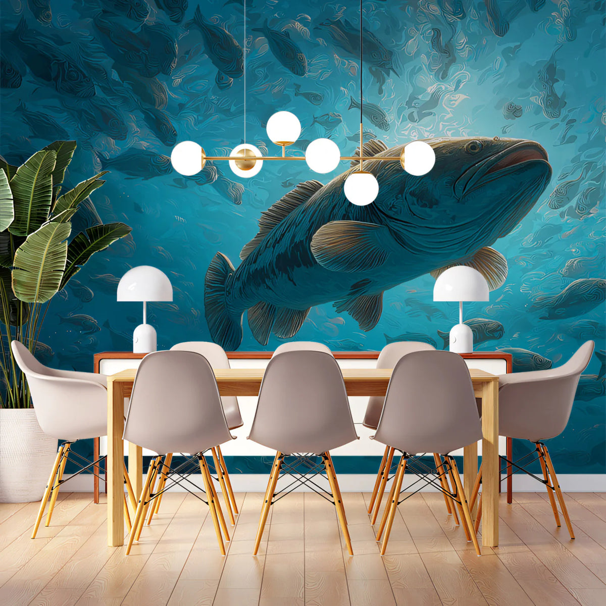 Swirling Grouper School Mural Wallpaper — Dynamic Marine Art Mural Wallpaper - pure wallpaper artwork
