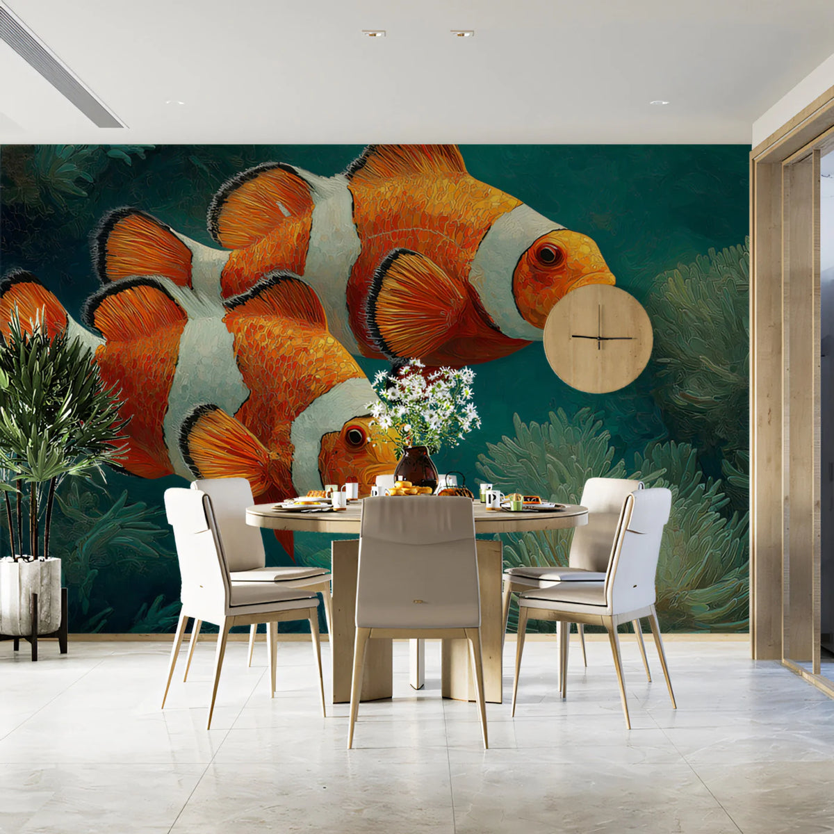 Clownfish and Sea Anemone Mural Wallpaper — Oil Painting Style Mural Wallpaper - pure wallpaper artwork